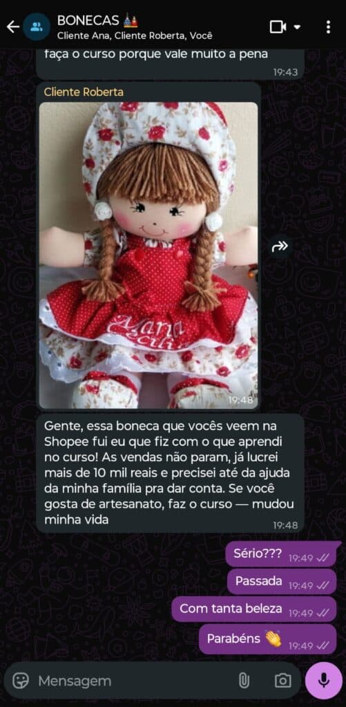 Depoimento de aluna do curso