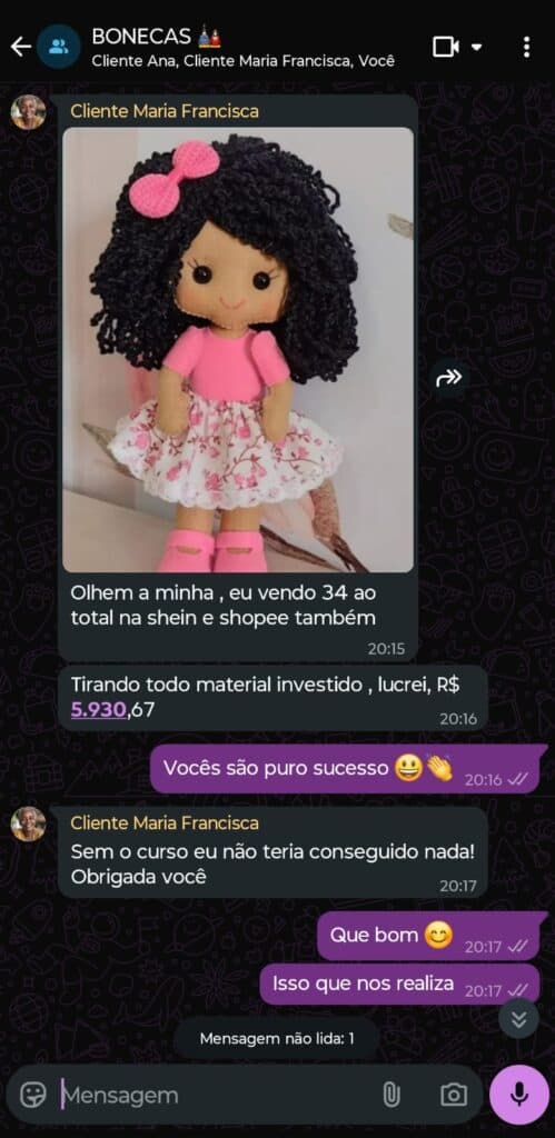 Depoimento de aluna do curso