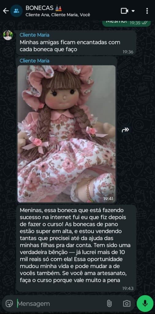 Depoimento de aluna do curso
