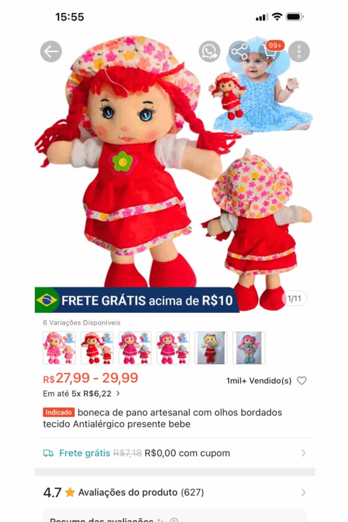 Anúncio de boneca de pano vendida