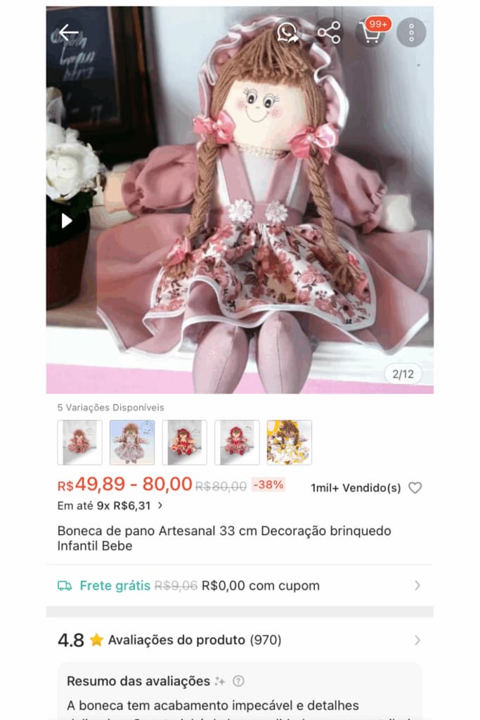 Anúncio de boneca de pano vendida