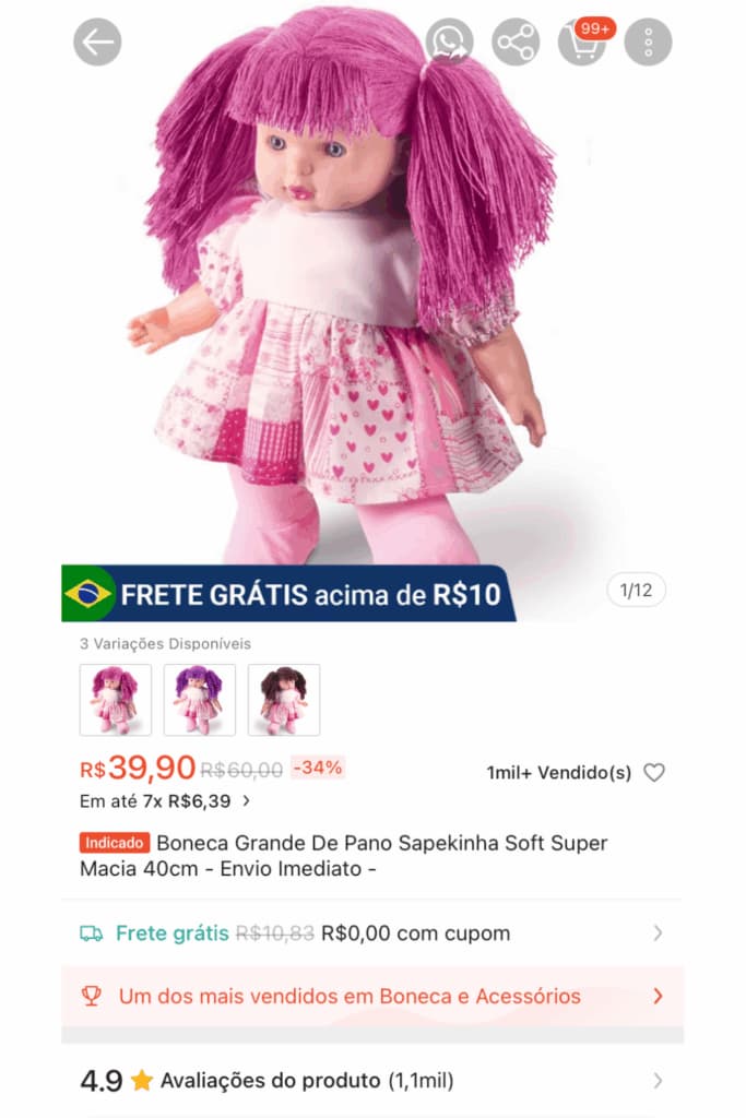 Anúncio de boneca de pano vendida