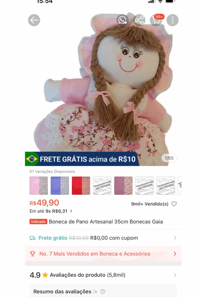 Anúncio de boneca de pano vendida