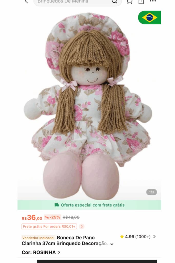 Anúncio de boneca de pano vendida
