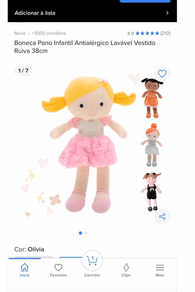Anúncio de boneca de pano vendida