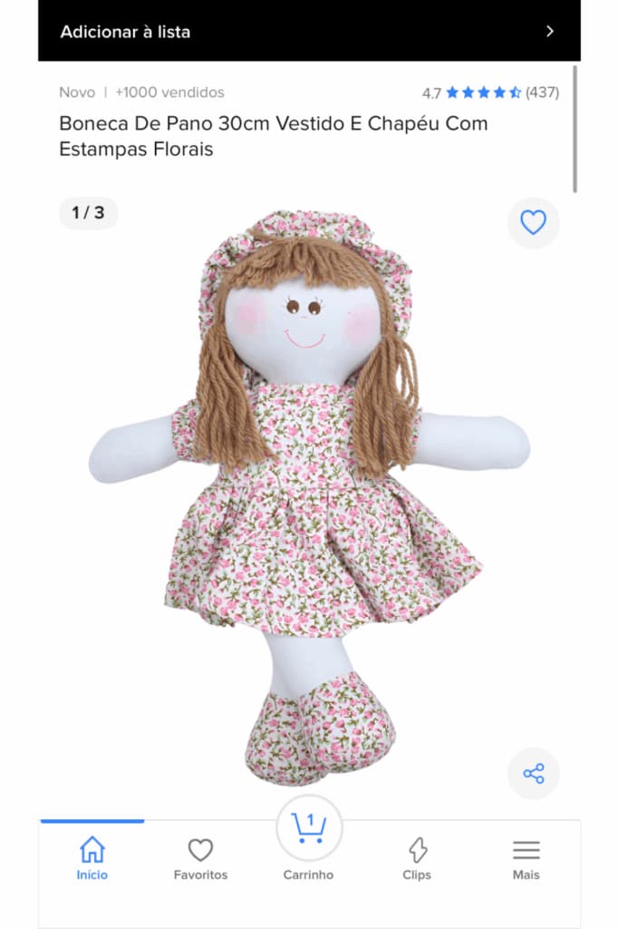 Anúncio de boneca de pano vendida